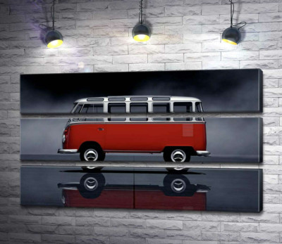 Модульная картина "Легендарный красно-белый автобус Volkswagen Van Samba"