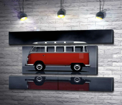 Модульная картина "Легендарный красно-белый автобус Volkswagen Van Samba"