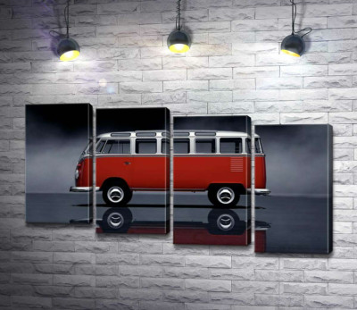 Модульна картина "Легендарний червоно-білий автобус Volkswagen Van Samba"