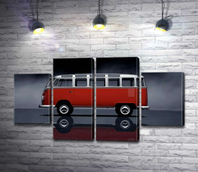 Модульна картина "Легендарний червоно-білий автобус Volkswagen Van Samba"