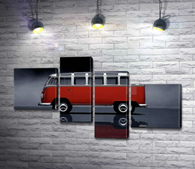 Модульна картина "Легендарний червоно-білий автобус Volkswagen Van Samba"