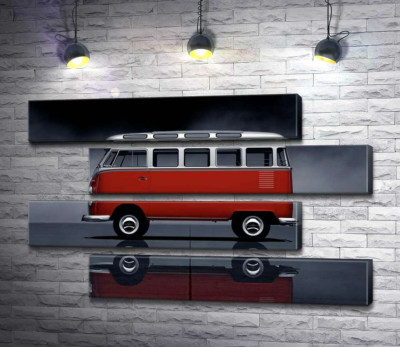 Модульна картина "Легендарний червоно-білий автобус Volkswagen Van Samba"