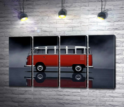 Модульная картина "Легендарный красно-белый автобус Volkswagen Van Samba"