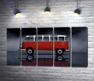 Модульная картина "Легендарный красно-белый автобус Volkswagen Van Samba"