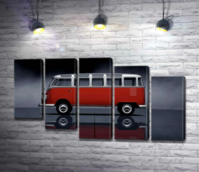 Модульная картина "Легендарный красно-белый автобус Volkswagen Van Samba"