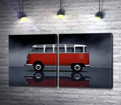 Модульная картина "Легендарный красно-белый автобус Volkswagen Van Samba"