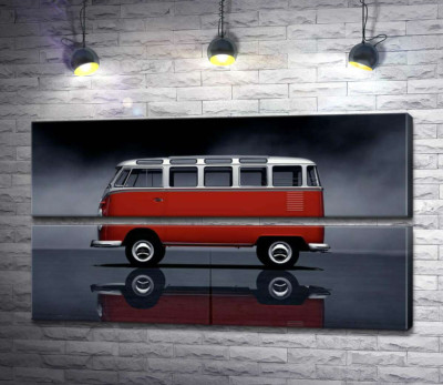 Модульна картина "Легендарний червоно-білий автобус Volkswagen Van Samba"