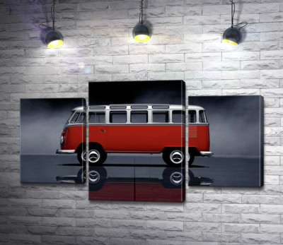 Модульная картина "Легендарный красно-белый автобус Volkswagen Van Samba"