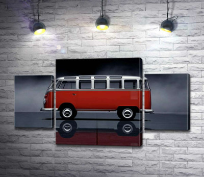 Модульная картина "Легендарный красно-белый автобус Volkswagen Van Samba"