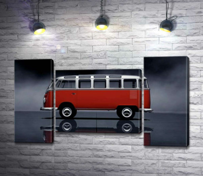 Модульна картина "Легендарний червоно-білий автобус Volkswagen Van Samba"