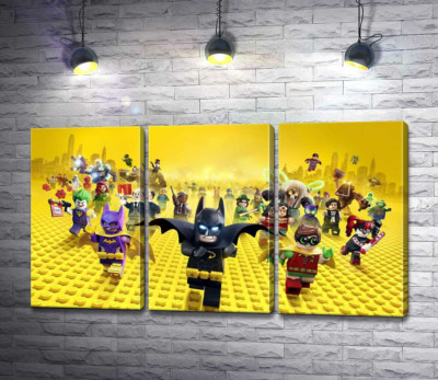 Модульная картина "Лего Бэтмен спешит спасать мир на постере к фильму "Lego Фильм: Бэтмен" (The Lego Batman Movie)"