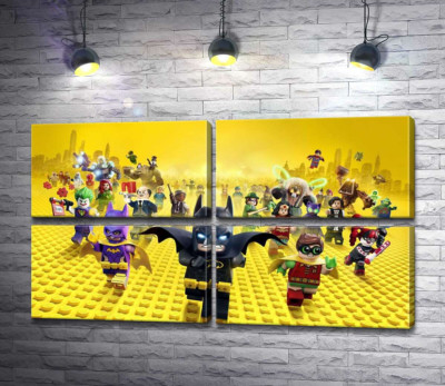 Модульная картина "Лего Бэтмен спешит спасать мир на постере к фильму "Lego Фильм: Бэтмен" (The Lego Batman Movie)"