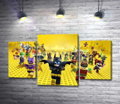 Модульная картина "Лего Бэтмен спешит спасать мир на постере к фильму "Lego Фильм: Бэтмен" (The Lego Batman Movie)"