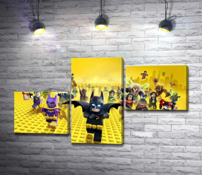 Модульная картина "Лего Бэтмен спешит спасать мир на постере к фильму "Lego Фильм: Бэтмен" (The Lego Batman Movie)"