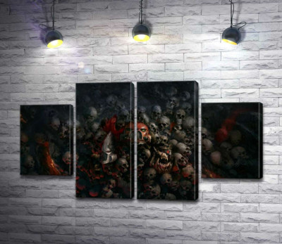 Черепи переможених роботів та людей на постері до відеогри "Warhammer 40,000: Світанок Війни" (Warhammer 40,000: Dawn of War)