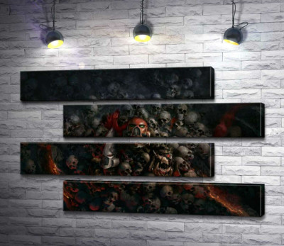 Черепи переможених роботів та людей на постері до відеогри "Warhammer 40,000: Світанок Війни" (Warhammer 40,000: Dawn of War)