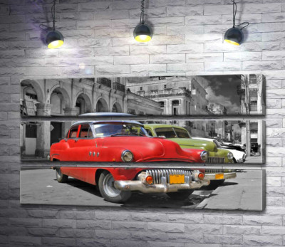 Модульна картина "Червона модель автомобіля Chevrolet 1952 року на старовинній вулиці Куби"