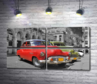 Модульная картина "Красная модель автомобиля Chevrolet 1952 года на старинной улице Кубы"