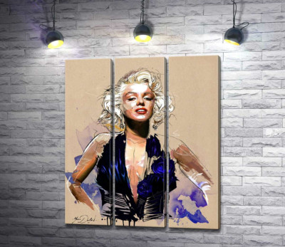 Модульная картина "Вызывающий образ Мэрилин Монро (Marilyn Monroe) в открытом синем платье"