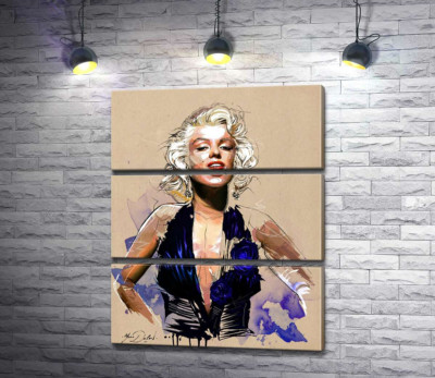 Модульна картина "Зухвалий образ Мерілін Монро (Marilyn Monroe) у відкритій синій сукні "