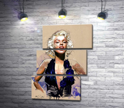 Модульна картина "Зухвалий образ Мерілін Монро (Marilyn Monroe) у відкритій синій сукні "