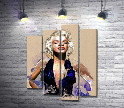 Модульная картина "Вызывающий образ Мэрилин Монро (Marilyn Monroe) в открытом синем платье"