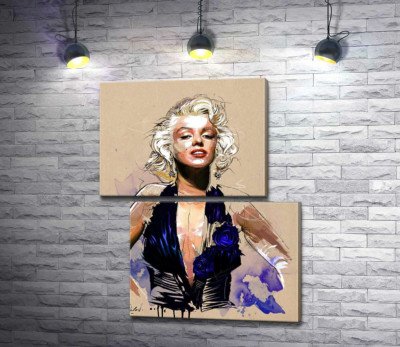 Модульна картина "Зухвалий образ Мерілін Монро (Marilyn Monroe) у відкритій синій сукні "