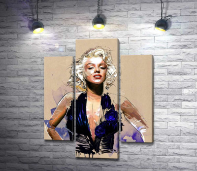 Модульная картина "Вызывающий образ Мэрилин Монро (Marilyn Monroe) в открытом синем платье"