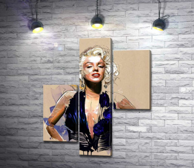 Модульная картина "Вызывающий образ Мэрилин Монро (Marilyn Monroe) в открытом синем платье"