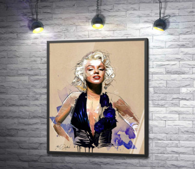 Постер "Вызывающий образ Мэрилин Монро (Marilyn Monroe) в открытом синем платье"