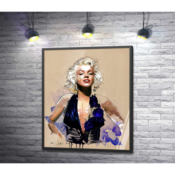 Зухвалий образ Мерілін Монро (Marilyn Monroe) у відкритій синій сукні 