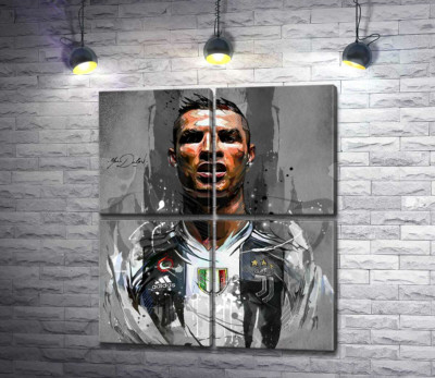 Модульная картина "Легендарный футболист Криштиану Роналду (Cristiano Ronaldo) в азарте игры"