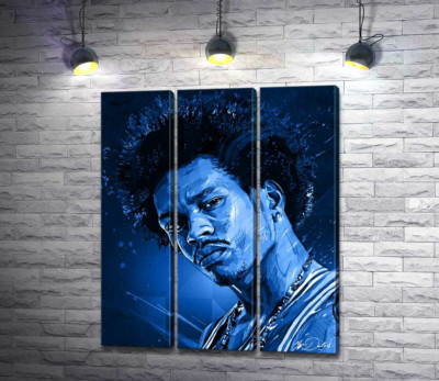 Сині відтінки портрету американського гітариста Джимі Гендрікса (Jimi Hendrix)