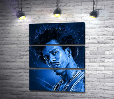 Сині відтінки портрету американського гітариста Джимі Гендрікса (Jimi Hendrix)