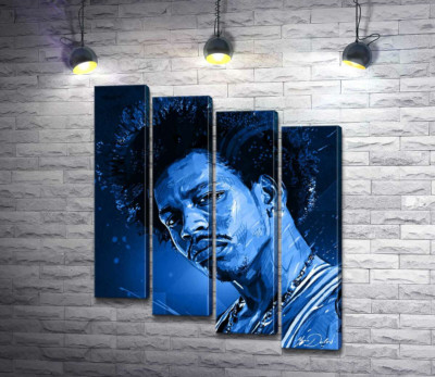 Синие оттенки портрета американского гитариста Джими Хендрикса (Jimi Hendrix)