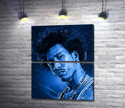 Сині відтінки портрету американського гітариста Джимі Гендрікса (Jimi Hendrix)