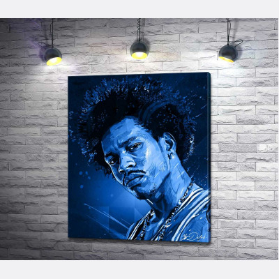 Сині відтінки портрету американського гітариста Джимі Гендрікса (Jimi Hendrix)
