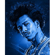Сині відтінки портрету американського гітариста Джимі Гендрікса (Jimi Hendrix)