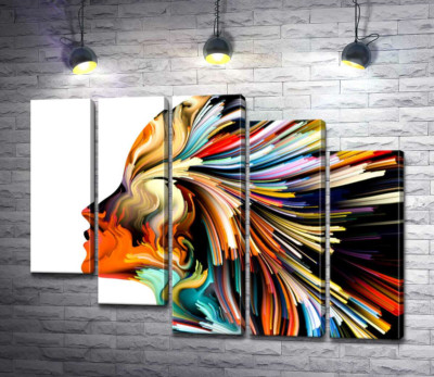 Модульная картина "Изгибы лучей в профиле женщины"