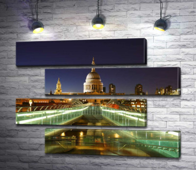 Ночной вид на собор святого Павла (St Paul's Cathedral) с лондонского моста Милениум (London Millennium Footbridge)