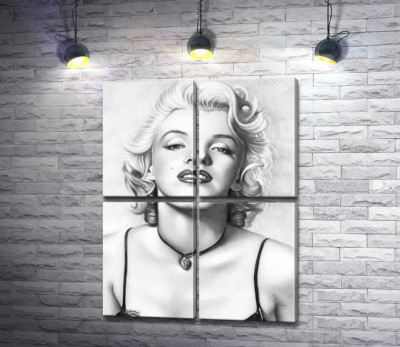 Модульная картина "Выдающаяся актриса Мэрилин Монро (Marilyn Monroe) с хрупким кулоном на шее"