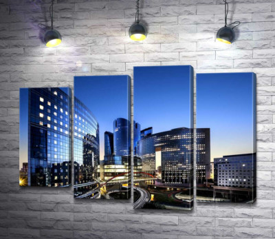 Модульна картина ""Паризький Манхеттен" (La Défense) у вечірніх сутінках"