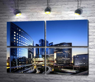 Модульная картина ""Парижский Манхэттен" (La Défense) в вечерних сумерках"
