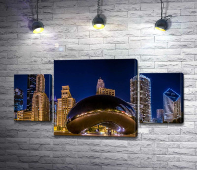 Модульна картина ""Хмарна брама" (Cloud Gate) в центрі шумного Чикаго"