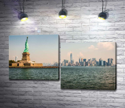 Модульна картина "Статуя Свободи (Statue of Liberty) височіє над водами затоки"