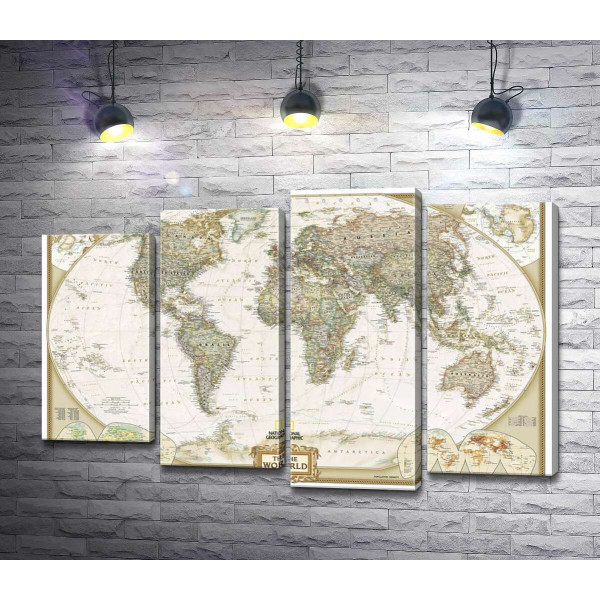 Карта мира от National Geographic в пастельных оттенках