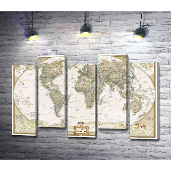Карта мира от National Geographic в пастельных оттенках
