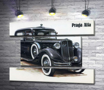 Модульная картина "Ретро-автомобиль Praga Alfa цвета черного оникса"