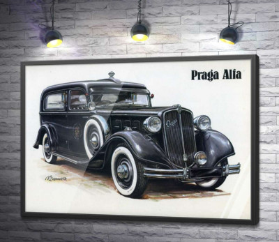 Постер "Ретро-автомобіль Praga Alfa кольору чорного оніксу"