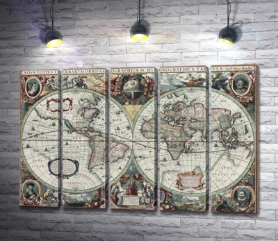 Модульна картина "Карта світу 1630 року, авторства Гендріка Гондіуса (Hendrik Hondius) "